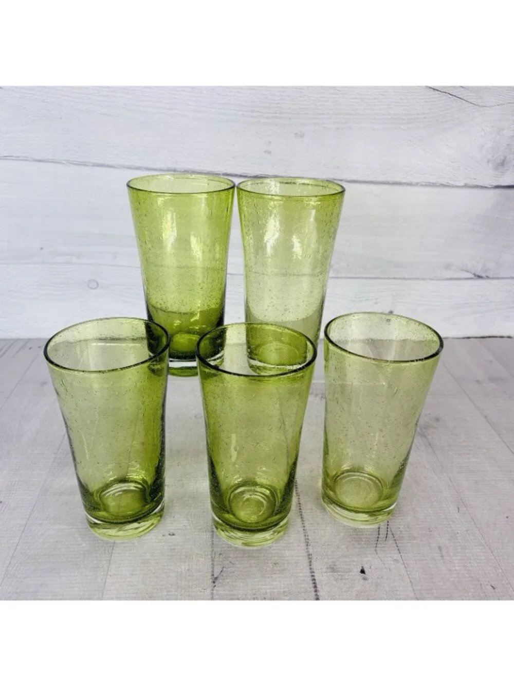 Hand-Blown Weighted Base Flared Artisan Mexico Lime Green Glass Tumbler Set of 5